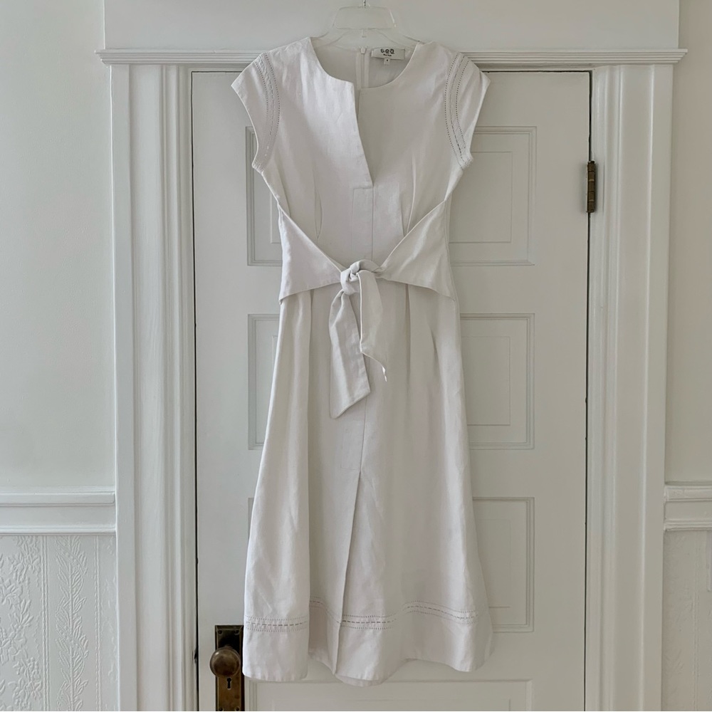 Sea New York White Linen Stitch Dress